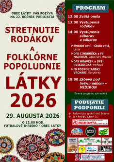 STRETNUTIE RODÁKOV A FOLKLÓRNE POPOLUDNIE LÁTKY 29.8.2026